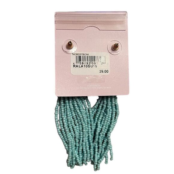 Rachel Parcell Beaded Linear Tassel Earrings In Seafoam Gold NWT - Picture 4 of 4